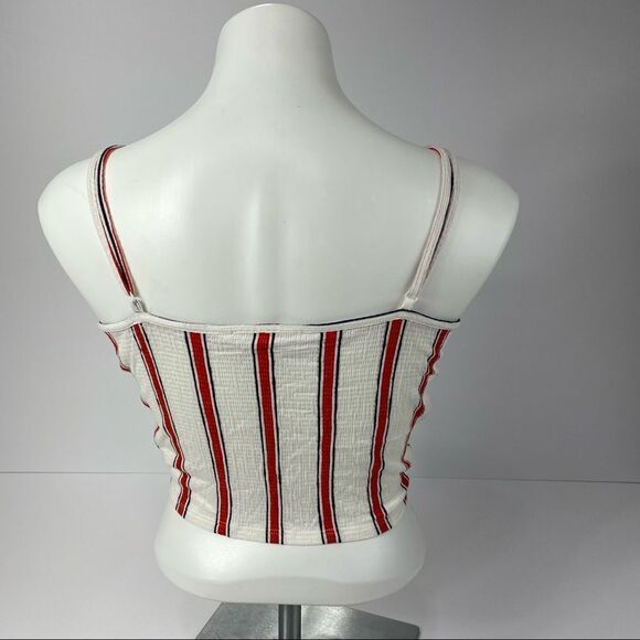 Love Tree Crop Top Waffle Knit Knotted Front Stripe Red White Blue NWOT L - Picture 2 of 8